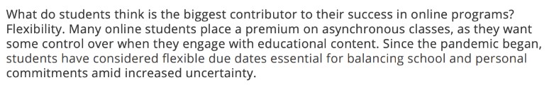 Excerpt about what students want from online programs