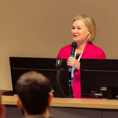 Nicola Cresp addressing Open edX attendees