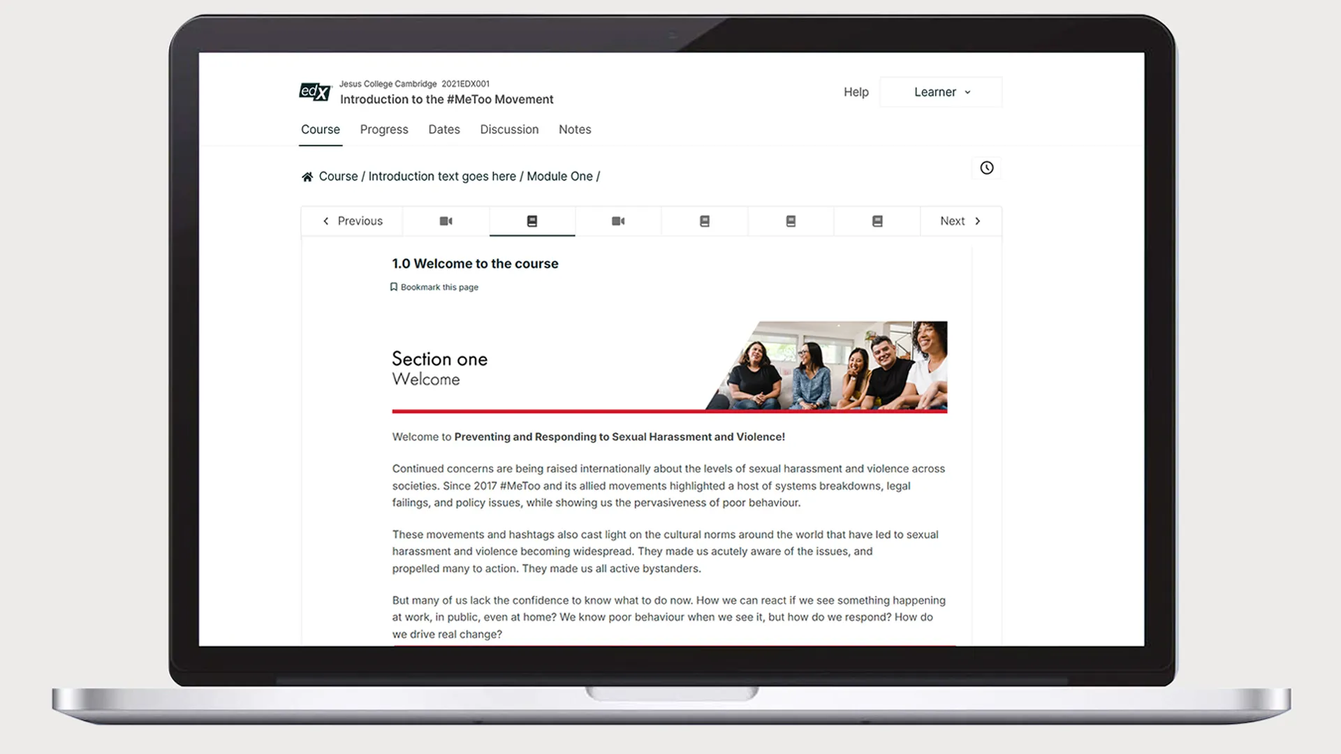 Jesus College Case Study: Course Intro page